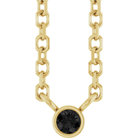 14K Gold Round Natural Black Diamond Bezel-Set Solitaire Necklace - Yellow Gold