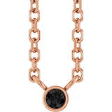 14K Gold Round Natural Black Diamond Bezel-Set Solitaire Necklace - Rose Gold