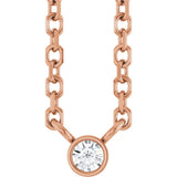 14K Gold Round Natural Diamond Bezel-Set Solitaire Necklace – up to 0.015 CTW - Rose Gold