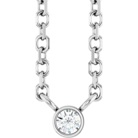 Platinum Round Natural Diamond Bezel-Set Solitaire Necklace