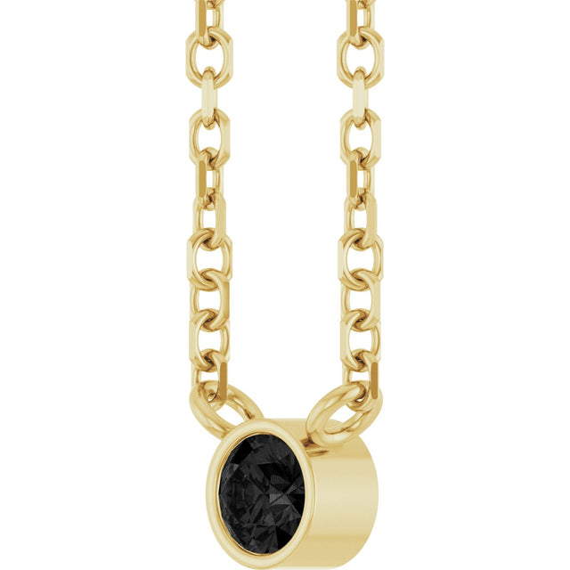 14K Gold Round Natural Black Diamond Bezel-Set Solitaire Necklace - Yellow Gold - view 2