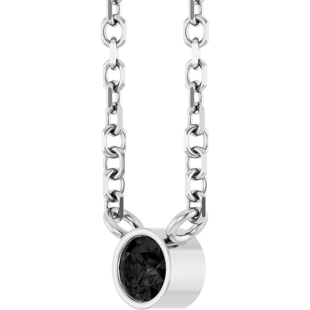 14K Gold Round Natural Black Diamond Bezel-Set Solitaire Necklace - White Gold - view 2