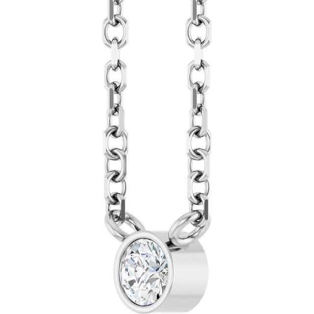 14K Gold Round Natural Diamond Bezel-Set Solitaire Necklace – up to 0.015 CTW - White Gold - view 2
