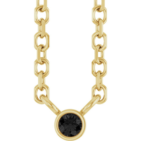 14K Gold Round Natural Black Diamond Bezel-Set Solitaire Necklace - Yellow Gold