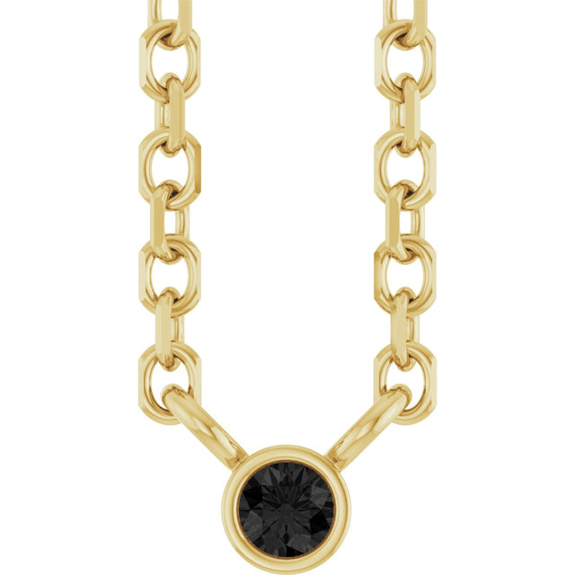 14K Gold Round Natural Black Diamond Bezel-Set Solitaire Necklace - Yellow Gold