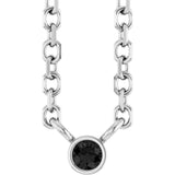 14K Gold Round Natural Black Diamond Bezel-Set Solitaire Necklace - White Gold