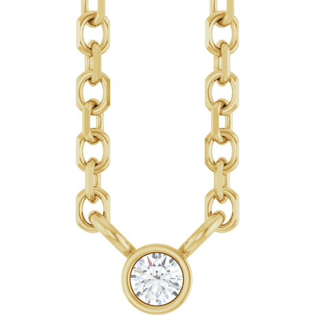 14K Gold Round Natural Diamond Bezel-Set Solitaire Necklace – up to 0.015 CTW - Yellow Gold