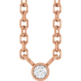 14K Gold Round Natural Diamond Bezel-Set Solitaire Necklace – up to 0.015 CTW - Rose Gold