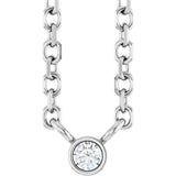 14K Gold Round Natural Diamond Bezel-Set Solitaire Necklace – up to 0.015 CTW - White Gold