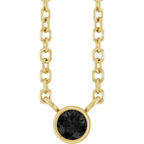 14K Gold Round Natural Black Diamond Bezel-Set Solitaire Necklace - Yellow Gold