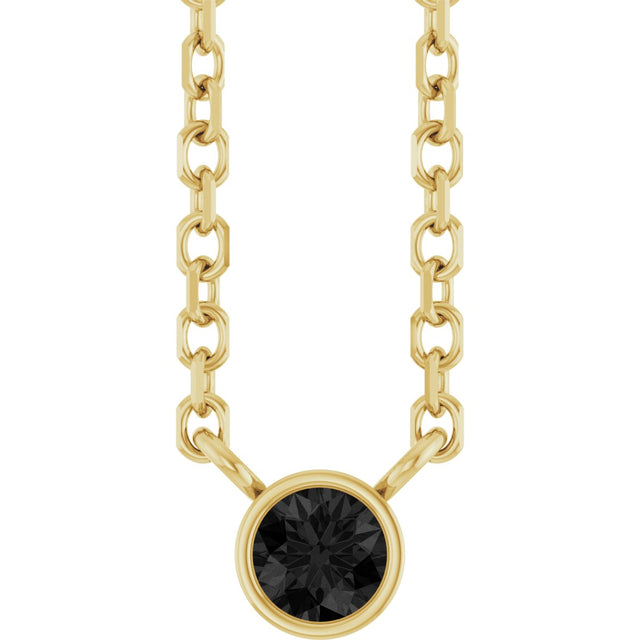 14K Gold Round Natural Black Diamond Bezel-Set Solitaire Necklace - Yellow Gold
