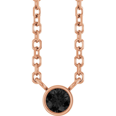 14K Gold Round Natural Black Diamond Bezel-Set Solitaire Necklace - Rose Gold