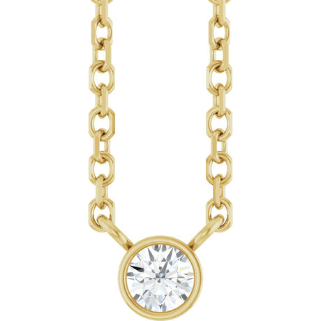 14K Gold Round Natural Diamond Bezel-Set Solitaire Necklace – up to 0.015 CTW - Yellow Gold