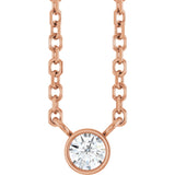 14K Gold Round Natural Diamond Bezel-Set Solitaire Necklace – up to 0.015 CTW - Rose Gold