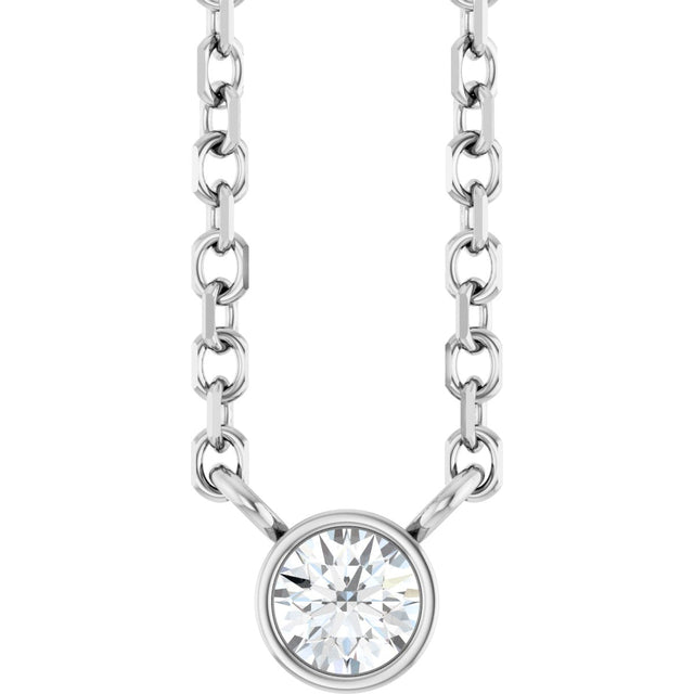 Platinum Round Natural Diamond Bezel-Set Solitaire Necklace