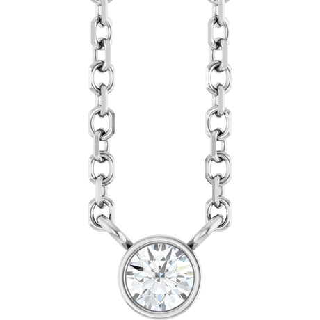 14K Gold Round Natural Diamond Bezel-Set Solitaire Necklace – up to 0.015 CTW - White Gold