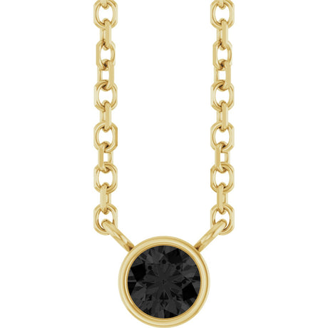 14K Gold Round Natural Black Diamond Bezel-Set Solitaire Necklace - Yellow Gold