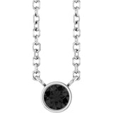 14K Gold Round Natural Black Diamond Bezel-Set Solitaire Necklace - White Gold