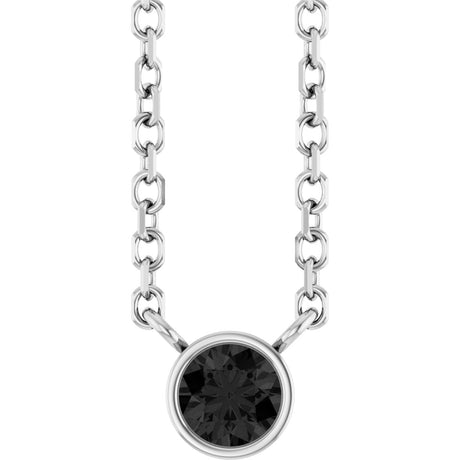 14K Gold Round Natural Black Diamond Bezel-Set Solitaire Necklace - White Gold