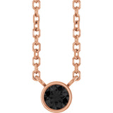 14K Gold Round Natural Black Diamond Bezel-Set Solitaire Necklace - Rose Gold