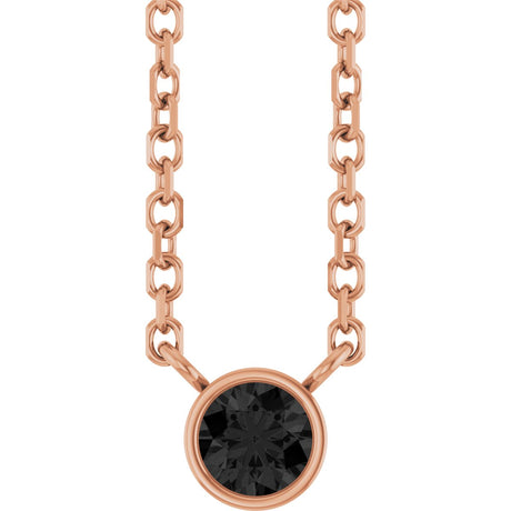 14K Gold Round Natural Black Diamond Bezel-Set Solitaire Necklace - Rose Gold