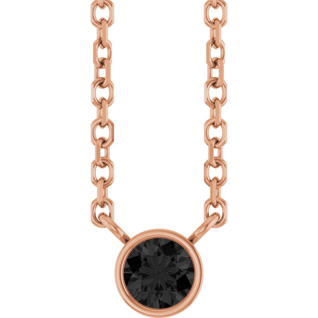 14K Gold Round Natural Black Diamond Bezel-Set Solitaire Necklace - Rose Gold