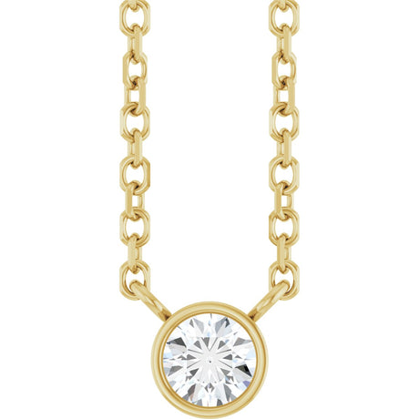 14K Gold Round Natural Diamond Bezel-Set Solitaire Necklace – up to 0.015 CTW - Yellow Gold