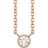 14K Gold Round Natural Diamond Bezel-Set Solitaire Necklace – up to 0.015 CTW - Rose Gold