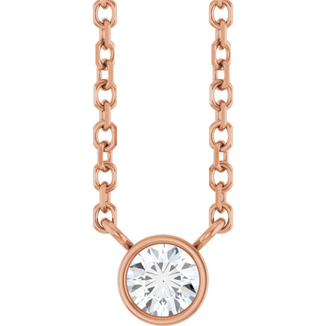 14K Gold Round Natural Diamond Bezel-Set Solitaire Necklace – up to 0.015 CTW - Rose Gold