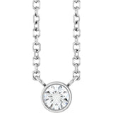 14K Gold Round Natural Diamond Bezel-Set Solitaire Necklace – up to 0.015 CTW - White Gold