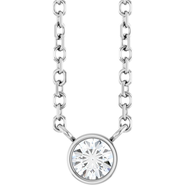 14K Gold Round Natural Diamond Bezel-Set Solitaire Necklace – up to 0.015 CTW - White Gold