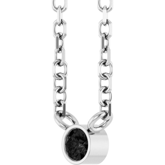 14K Gold Round Natural Black Diamond Bezel-Set Solitaire Necklace - White Gold - view 2