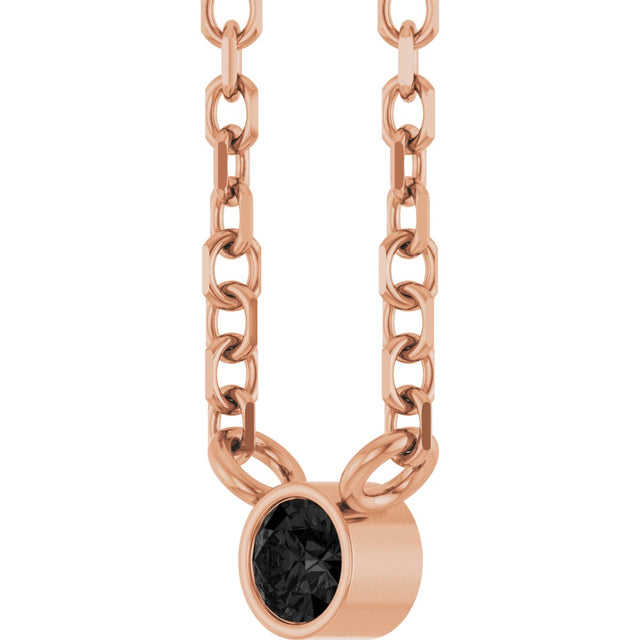14K Gold Round Natural Black Diamond Bezel-Set Solitaire Necklace - Rose Gold - view 2
