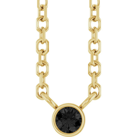 14K Gold Round Natural Black Diamond Bezel-Set Solitaire Necklace - Yellow Gold
