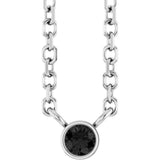 14K Gold Round Natural Black Diamond Bezel-Set Solitaire Necklace - White Gold