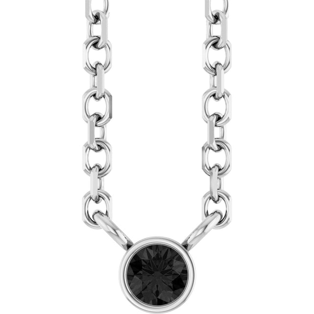 14K Gold Round Natural Black Diamond Bezel-Set Solitaire Necklace - White Gold