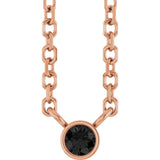 14K Gold Round Natural Black Diamond Bezel-Set Solitaire Necklace - Rose Gold