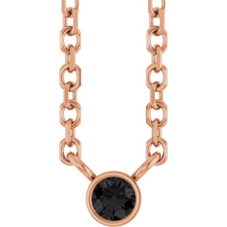 14K Gold Round Natural Black Diamond Bezel-Set Solitaire Necklace - Rose Gold