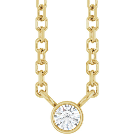 14K Gold Round Natural Diamond Bezel-Set Solitaire Necklace – up to 0.015 CTW - Yellow Gold