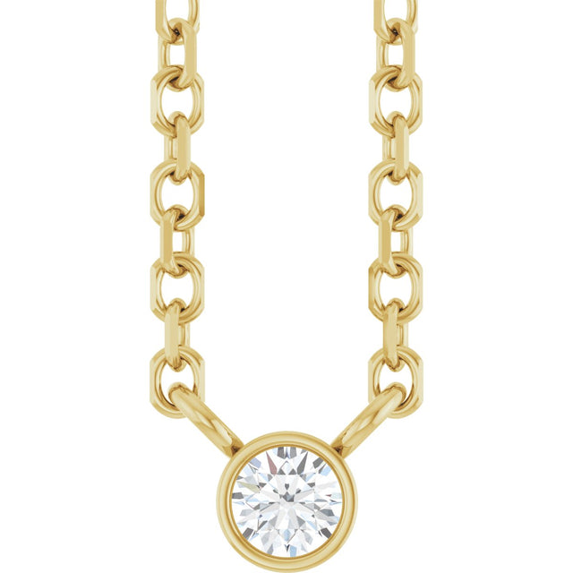 14K Gold Round Natural Diamond Bezel-Set Solitaire Necklace – up to 0.015 CTW - Yellow Gold