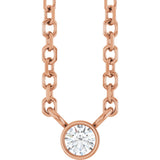 14K Gold Round Natural Diamond Bezel-Set Solitaire Necklace – up to 0.015 CTW - Rose Gold