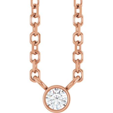 14K Gold Round Natural Diamond Bezel-Set Solitaire Necklace – up to 0.015 CTW - Rose Gold
