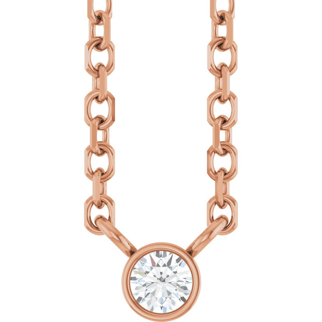 14K Gold Round Natural Diamond Bezel-Set Solitaire Necklace – up to 0.015 CTW - Rose Gold