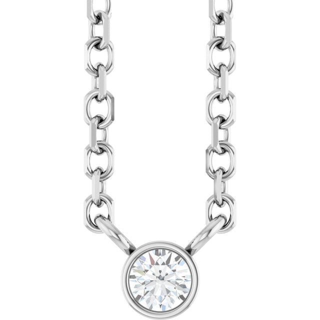 Platinum Round Natural Diamond Bezel-Set Solitaire Necklace