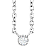 14K Gold Round Natural Diamond Bezel-Set Solitaire Necklace – up to 0.015 CTW - White Gold
