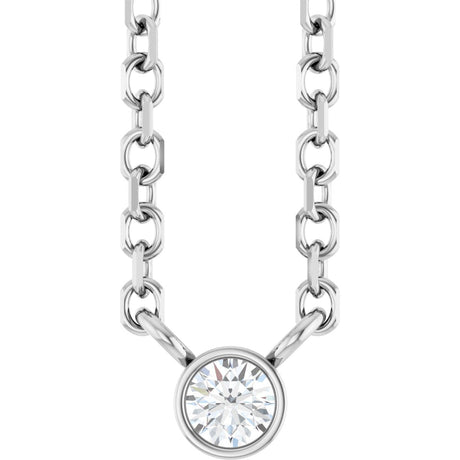 14K Gold Round Natural Diamond Bezel-Set Solitaire Necklace – up to 0.015 CTW - White Gold