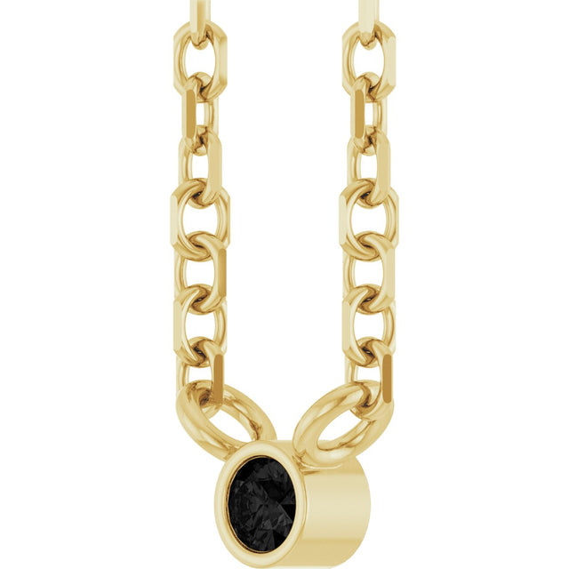 14K Gold Round Natural Black Diamond Bezel-Set Solitaire Necklace - Yellow Gold - view 2
