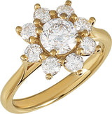 14K Gold Round Natural Diamond Cluster Ring – 6.3mm Stones - Yellow Gold