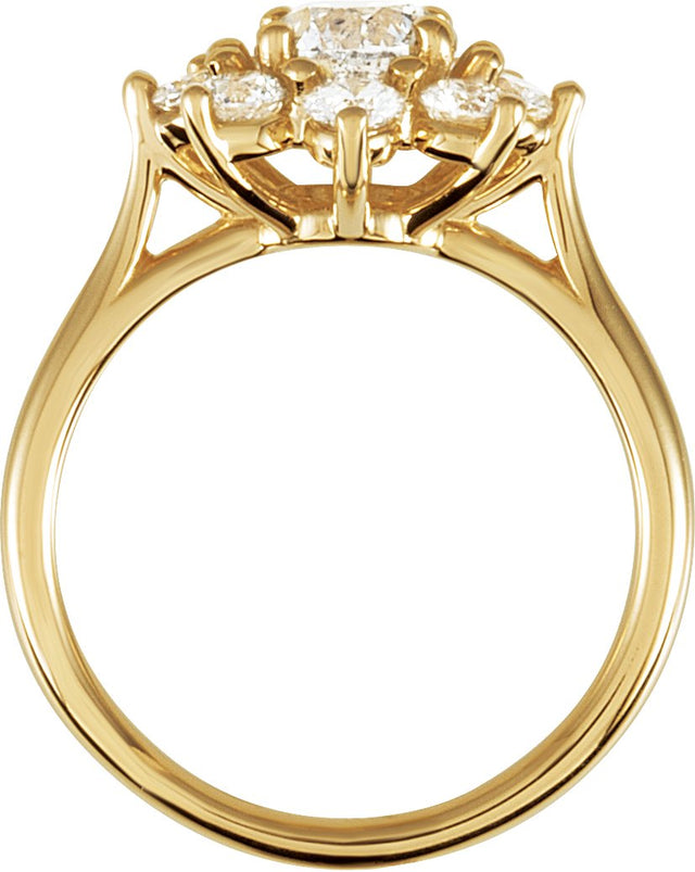 14K Gold Round Natural Diamond Cluster Ring – 6.3mm Stones - Yellow Gold - view 2