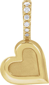 14K Gold Round Natural Diamond Engravable Heart Pendant - Yellow Gold